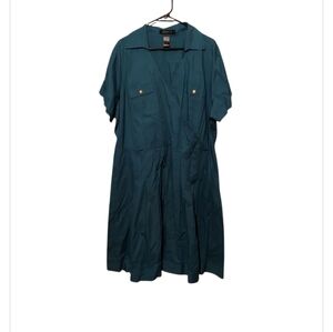 Ashley Stewart Faux Wrap Shirt Dress Size 22 Blue Career Office Preppy Old Money